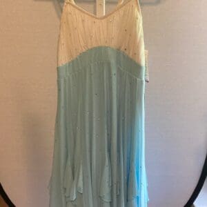 Satin Stitches Aqua & Ivory Figure Skating Dress With Rhinestones - Adult SA/MA - front