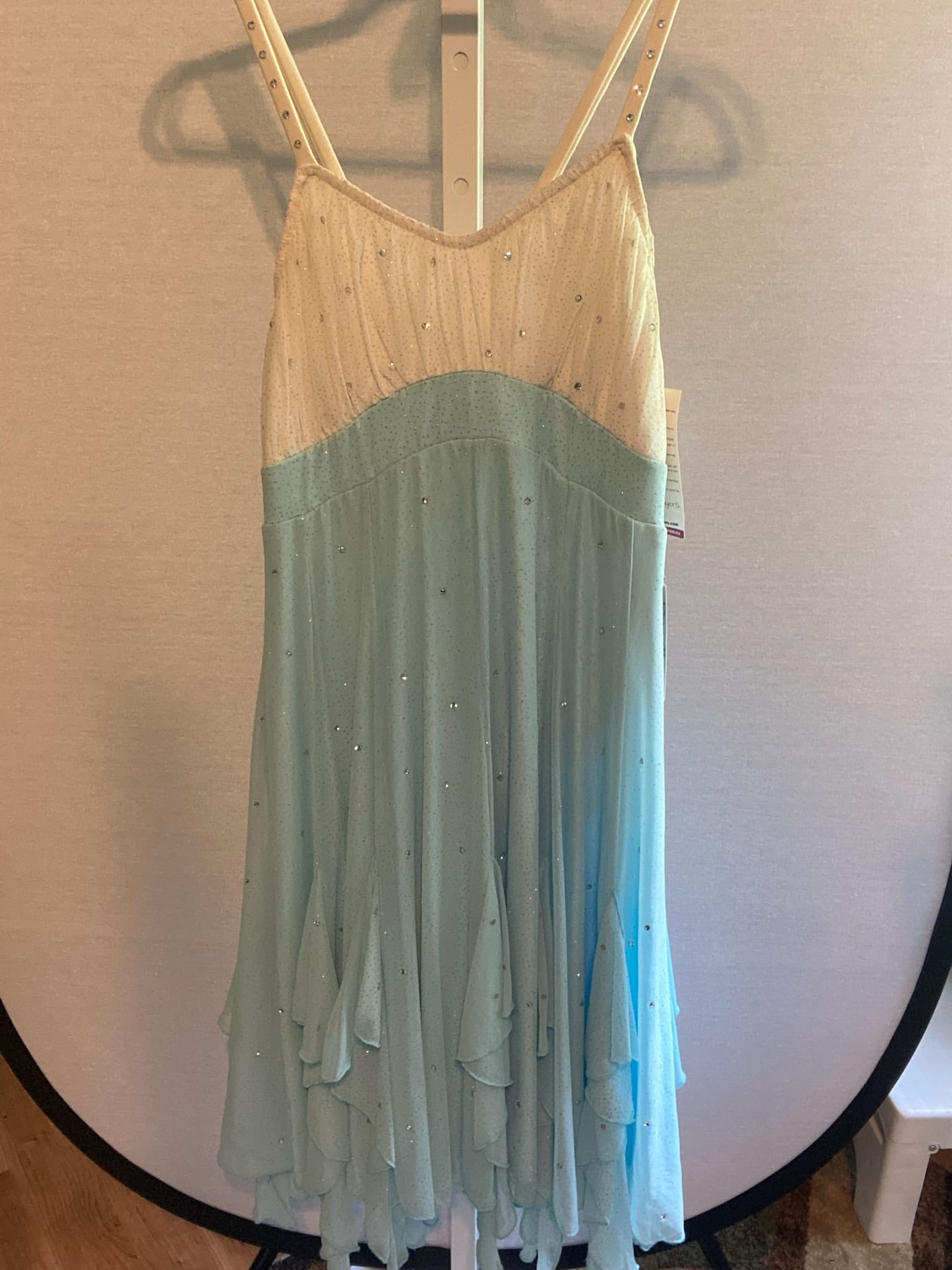 Satin Stitches Aqua & Ivory Figure Skating Dress With Rhinestones - Adult SA/MA - front