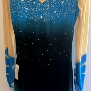 Adult 2XL Figure Skating Dress - Teal To Black Ombre With Rhinestones | New - front