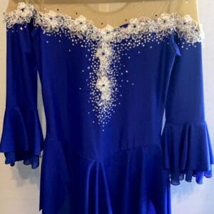 Royal Blue Illusion Neckline Skating Dress With Lace & Rhinestones - Adult XL - front