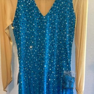 Elegant Turquoise & Nude Mesh Rhinestone Figure Skating Dress - Adult XL (new) - front
