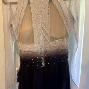 New Adult Figure Skating Dress - Blush & Black Ombre Rhinestone Dress With Illusion - front