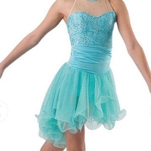 front view of Aqua Sparkle Halter Chiffon Skating Dress