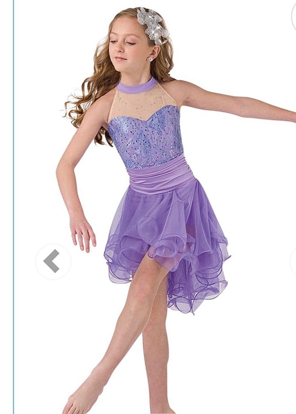 front view of Lavender Sparkle Halter Chiffon Skating Dress