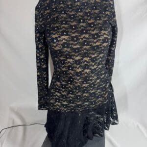 front view of Black Lace Swarovski Rhinestone Long Sleeve Figure Skating Dress