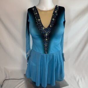 front view of Aqua Rhinestone Strappy Back Skating Dress