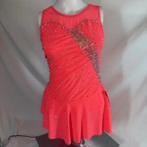 front view of Coral Rhinestone Sleeveless Skating Dress