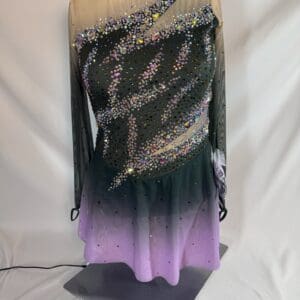 front view of Lavender Rhinestone Asymmetrical Figure Skating Dress