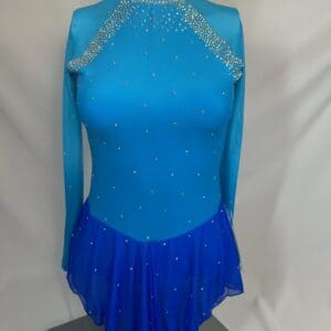 Turquoise and Royal Blue Stretch Rhinestone Skating Dress - Adult XS