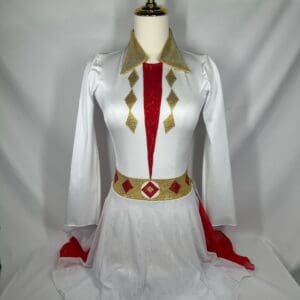 front view of White Red Gold Regal Figure Skating Dress