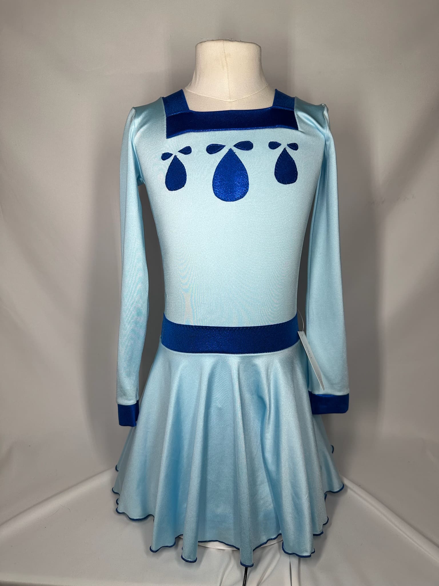 front view of Light Blue Royal Blue Teardrop Figure Skating Dress