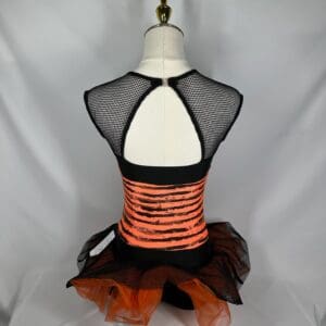 front view of Neon Orange Black Mesh Punk Skating Dress