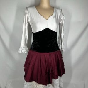 front view of Classic White Black Burgundy Lace Figure Skating Dress