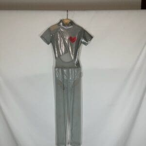 front view of Metallic Silver Heart Mesh Skating Outfit
