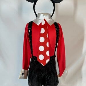 front view of Mickey-Inspired Red Black Sequined Skating Outfit