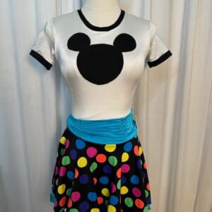 front view of White Character Inspired Polka Dot Figure Skating Dress