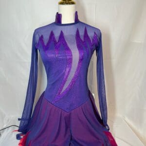 front view of Purple and Magenta Flame Del Arbour Figure Skating Dress
