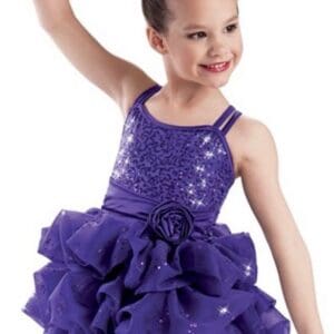 front view of Purple Rosette Tutu Performance Dress