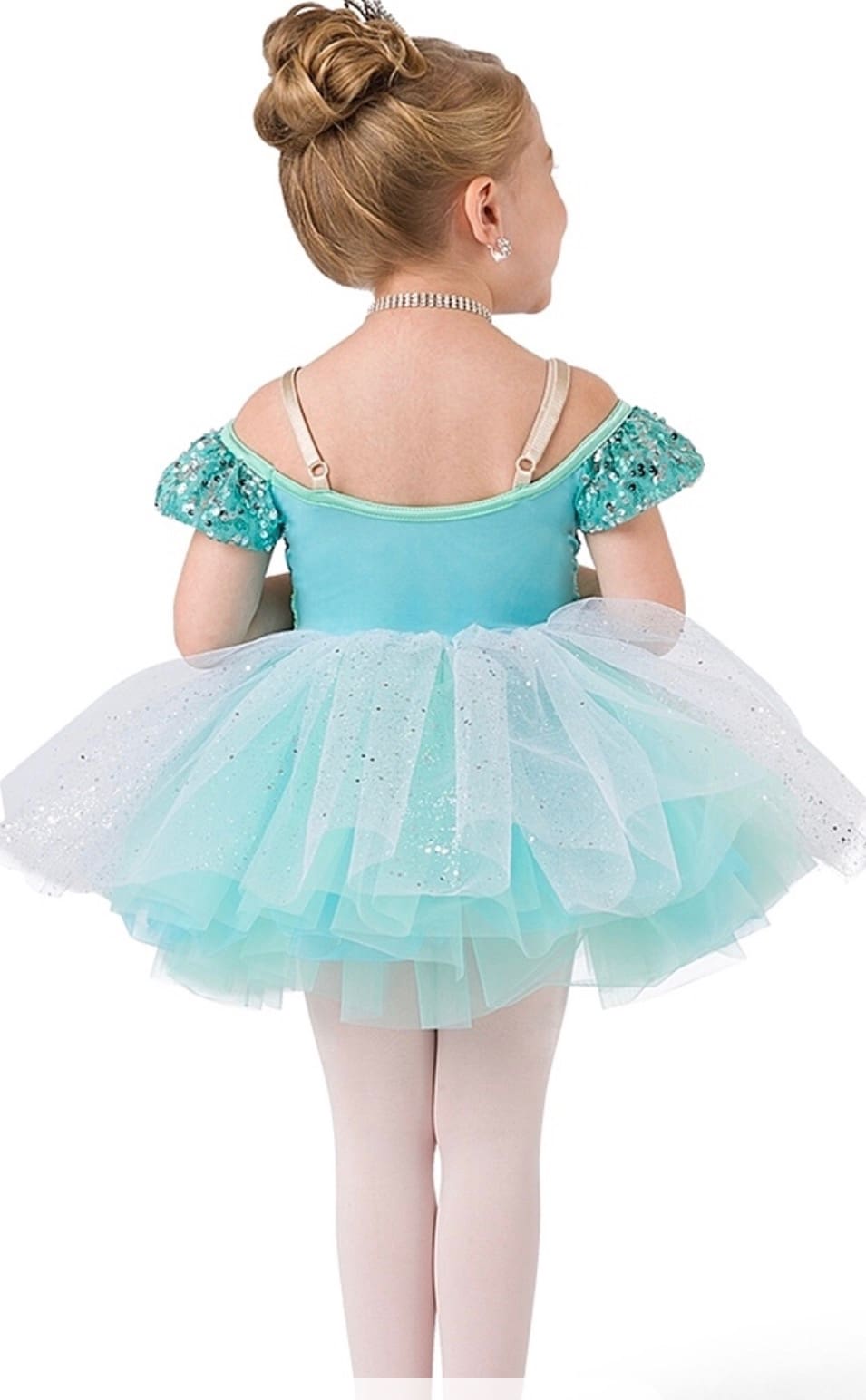 additional view of Aqua Sequin Tulle Tutu Figure Skating Dress