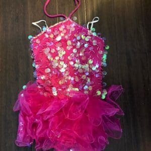 front view of Hot Pink Iridescent Sequin Ruffle Tutu Performance Dress