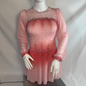 front view of Pink Ombre Rhinestone Long Sleeve Skating Dress
