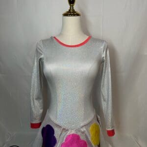 front view of Silver Ice Cream Applique Long Sleeve Figure Skating Dress