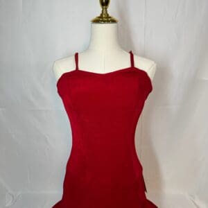front view of Classic Red Velvet Style Figure Skating Dress with Simple Straps