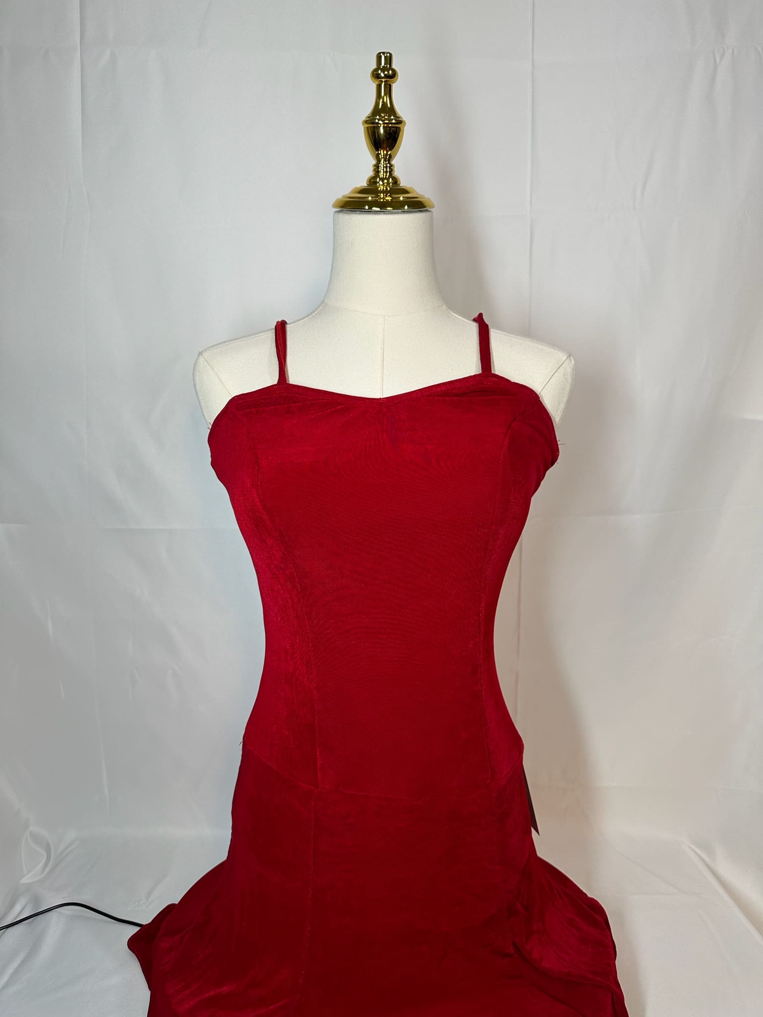 front view of Classic Red Velvet Style Figure Skating Dress with Simple Straps