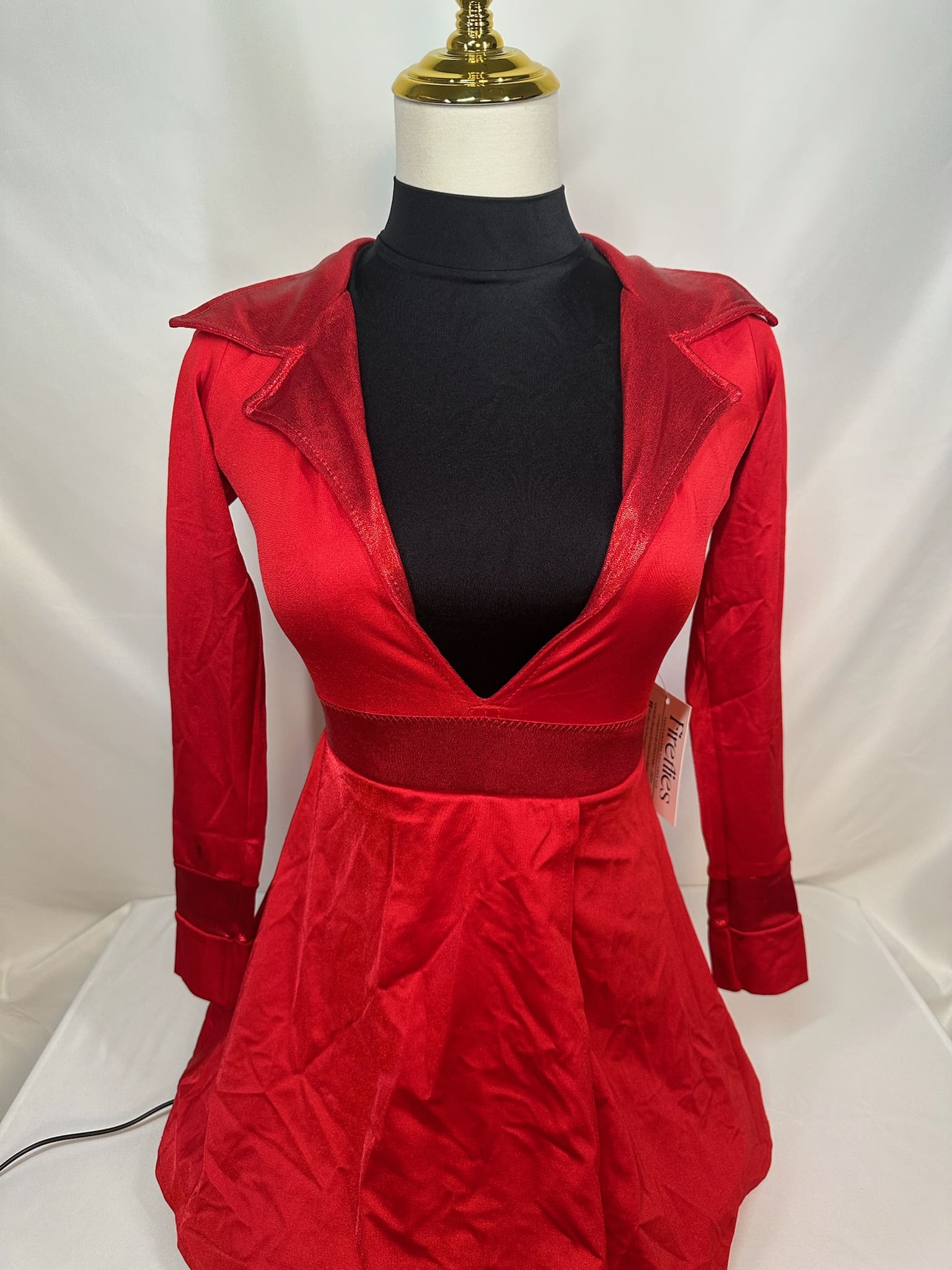 front view of Red Jacket Inspired Long Sleeve Figure Skating Dress