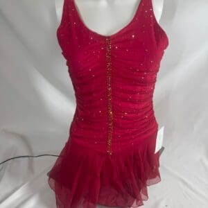 Red Ruched Rhinestone Sleeveless Skating Dress - Adult XS