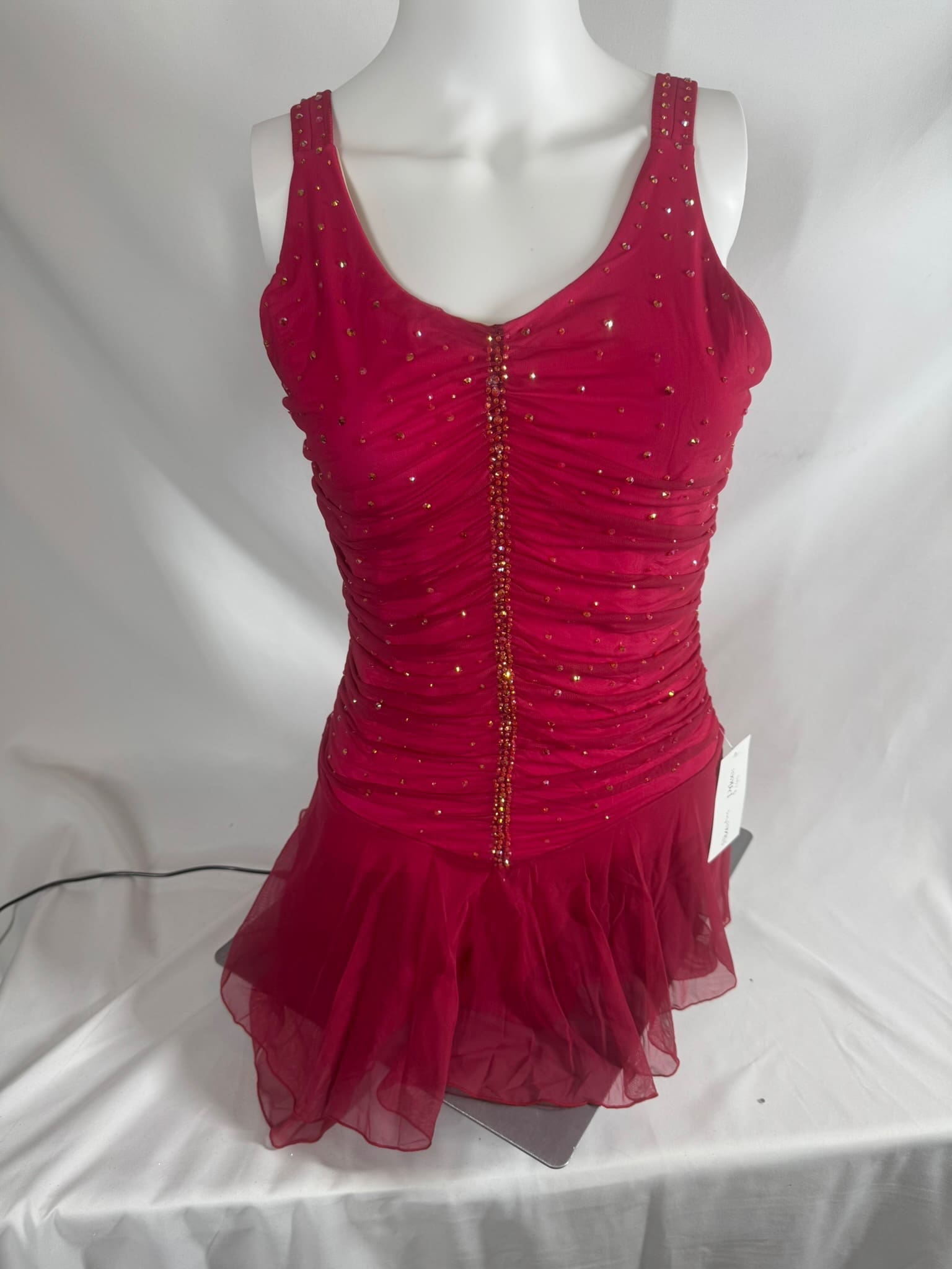 Red Ruched Rhinestone Sleeveless Skating Dress - Adult XS