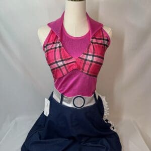 front view of Pink Plaid Western Halter Skating Dress