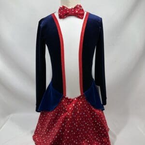 front view of Navy Red Star Bow Tie Patriotic Skating Dress