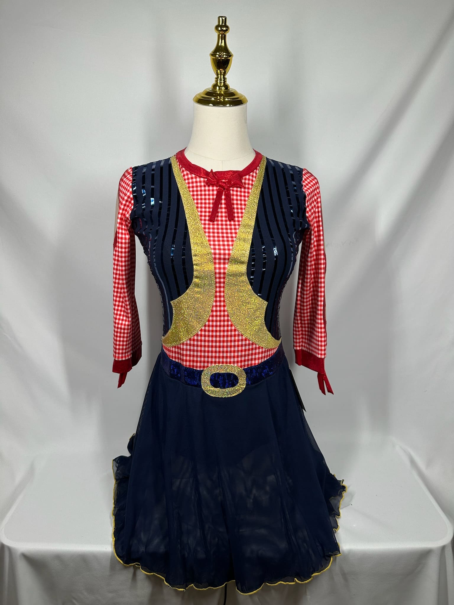 front view of Country Western Star Back Gingham Skating Dress