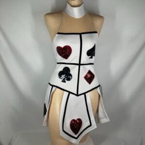front view of White Playing Card Themed Figure Skating Dress