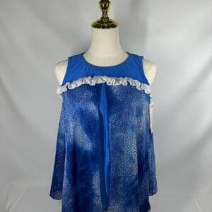 front view of Blue Cape-Style Flowing Skating Dress