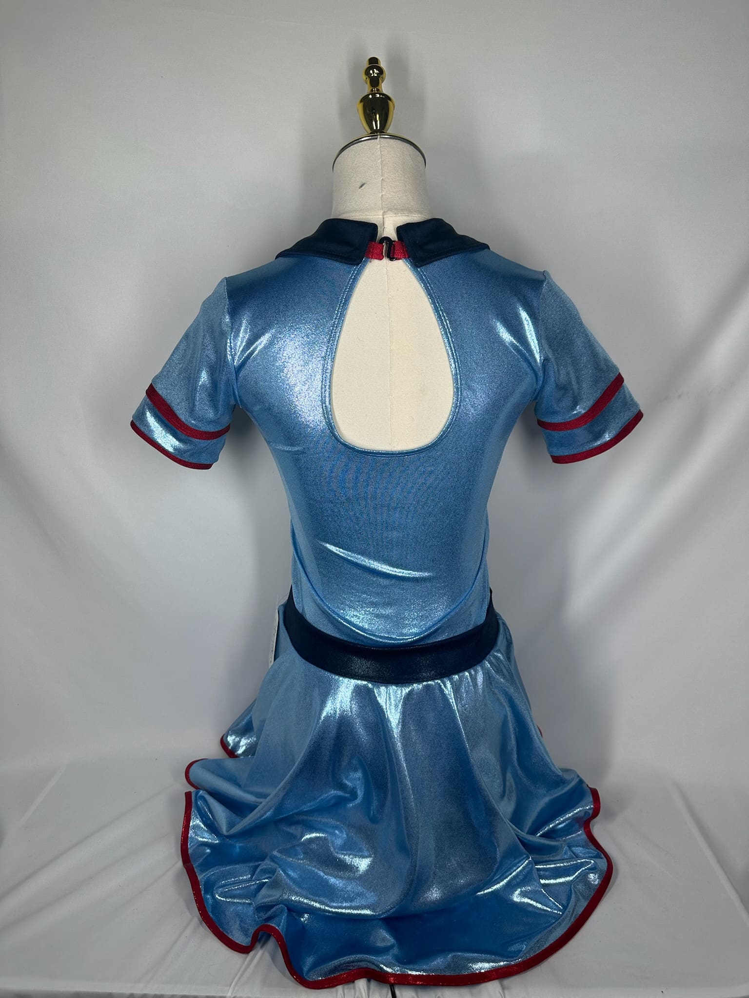 additional view of Blue Metallic Postal Worker Themed Figure Skating Dress