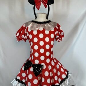 front view of Minnie-Inspired Red Polka Dot Figure Skating Dress