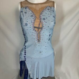 front view of New Unicorn Light Blue Rhinestone Illusion Figure Skating Dress