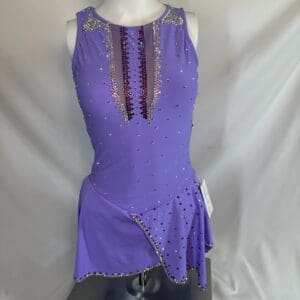 front view of Lavender Rhinestone Sleeveless Skating Dress