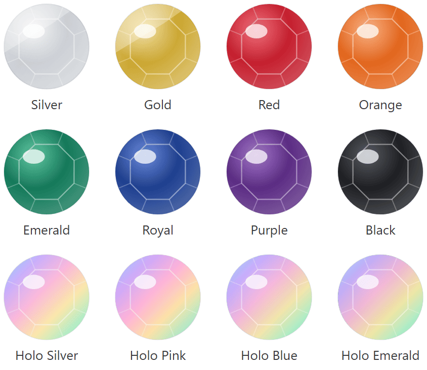 Spangle colour palette comparing glossy and holographic finishes